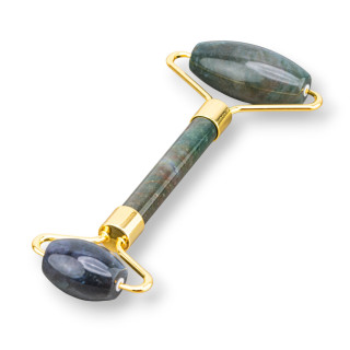 Masajeador con Rodillos de Piedras Semipreciosas Naturales y Ágata India de Latón Dorado
