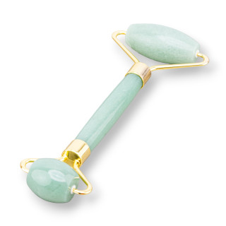 Aventurine Natural Hard Stone and Golden Brass Roller Massager