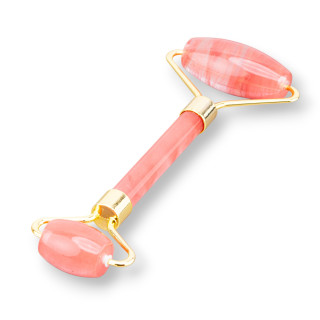 Roller Massager of Natural Semi-precious Stones and Cherry Golden Brass
