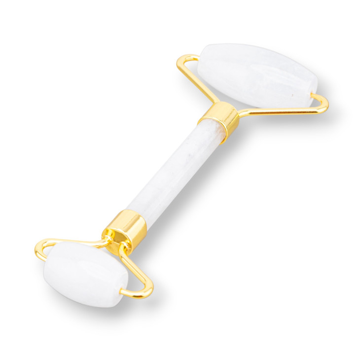 Roller Massager Made of Natural Semi-precious Stones and Golden Brass and Rock Crystal