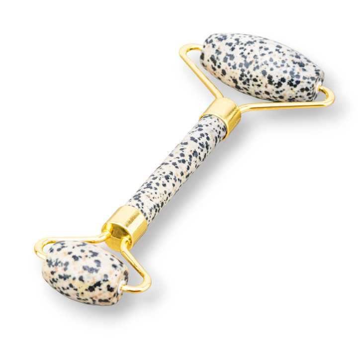 Roller Massager of Natural Semi-precious Stones and Golden Brass Eggshell Jasper