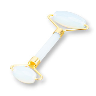 Roller Massager of Natural Semi-precious Stones and Golden Brass Opal Synt