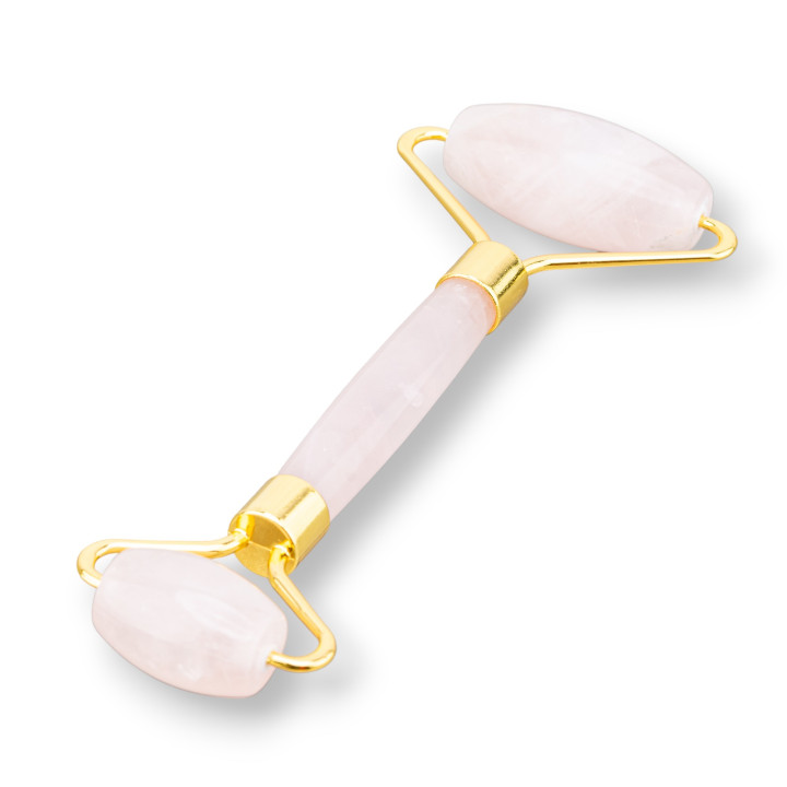 Masseur à rouleaux en pierres semi-précieuses naturelles et quartz rose en laiton doré