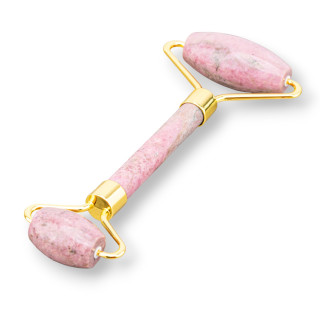 Rollenmassagegerät aus natürlichen Hartsteinen und Rhodonit-Goldmessing