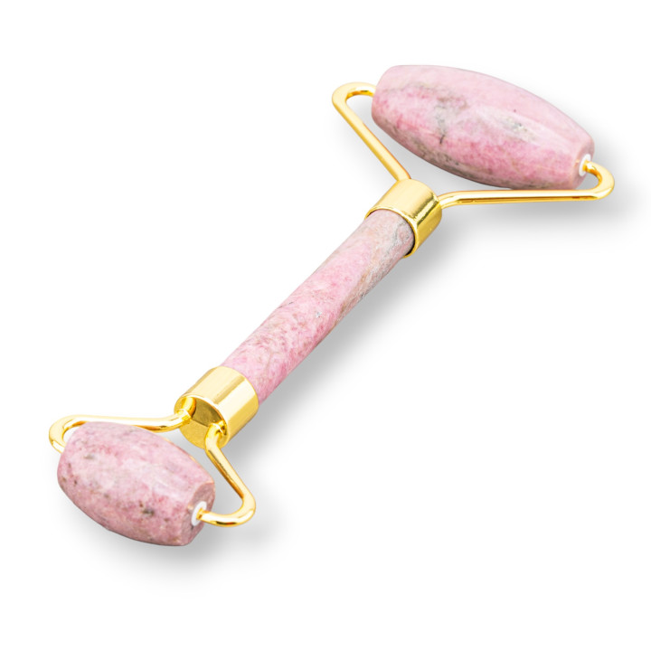 Rollenmassagegerät aus natürlichen Hartsteinen und Rhodonit-Goldmessing