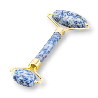 Rollenmassagegerät aus natürlichen Halbedelsteinen und Sodalith-Goldmessing