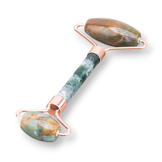 Roller Massager από φυσικές ημιπολύτιμες πέτρες και ροζ χρυσό ορείχαλκο Ινδικός Αχάτης