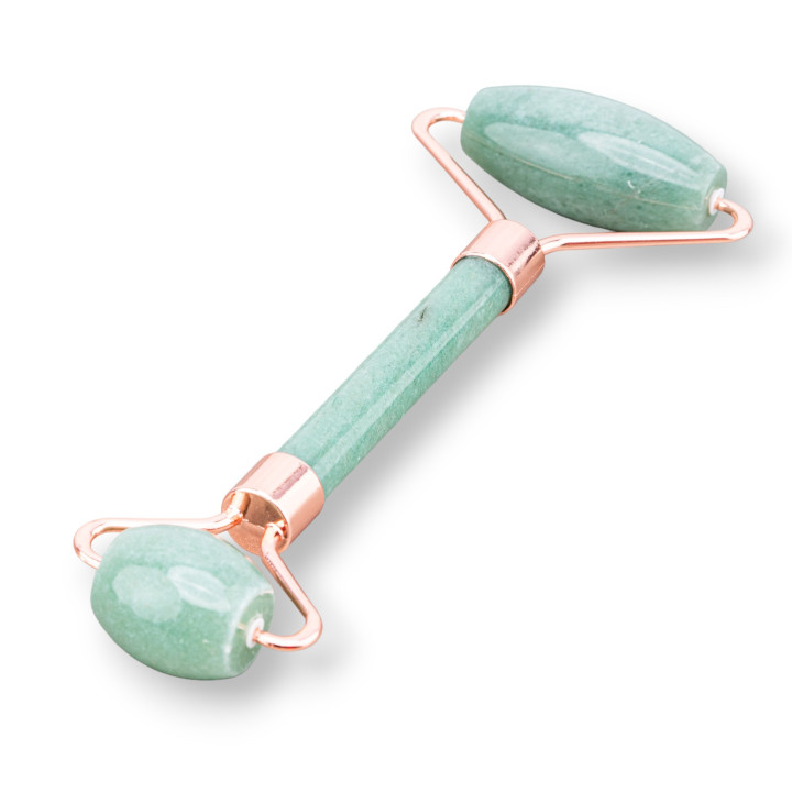 Aventurine Natural Hard Stone and Rose Gold Brass Roller Massager