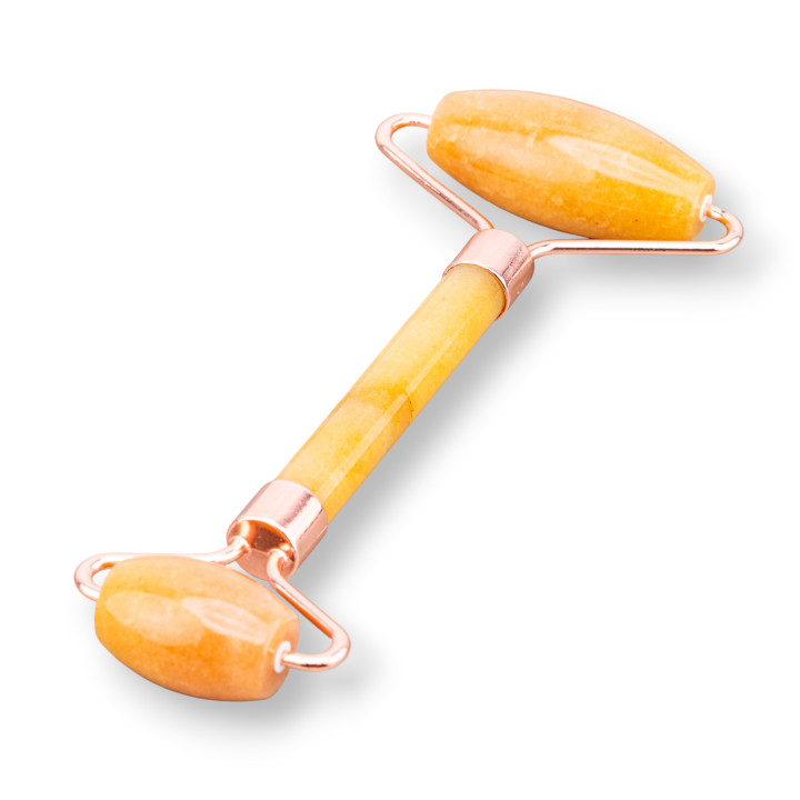 Roller Massager Made of Natural Semi-precious Stones and Calcite Rose Gold Brass