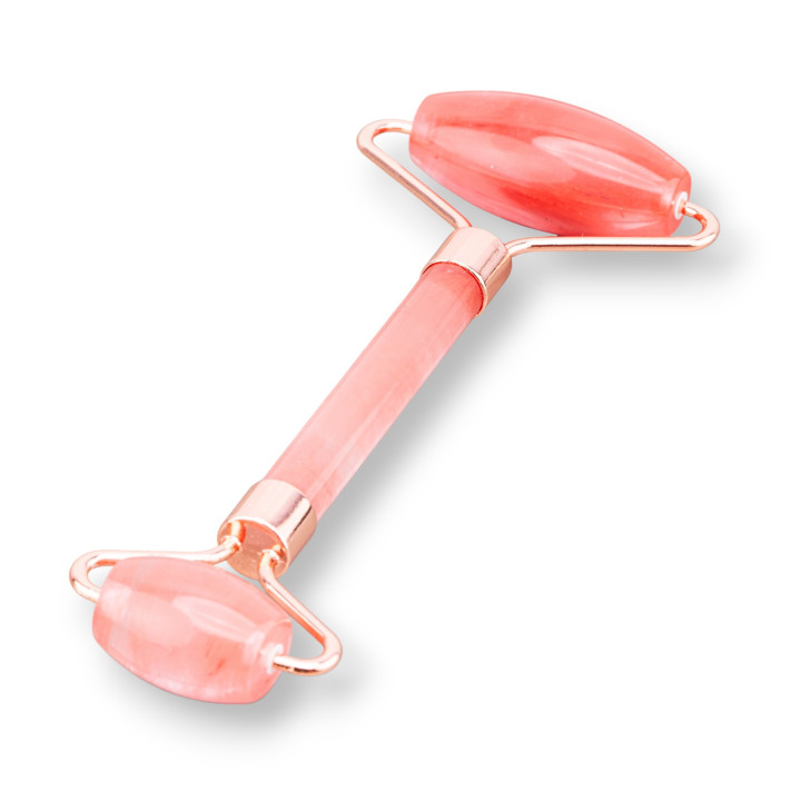 Massaggiatore A Rullo Di Pietre Dure Naturale e Ottone Oro Rosa Cherry