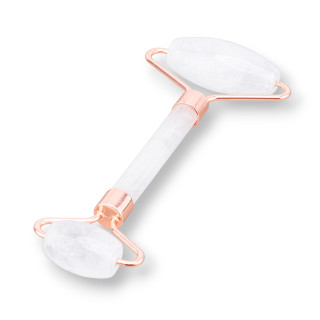 Roller Massager Made of Natural Semi-precious Stones and Rose Gold Brass and Rock Crystal