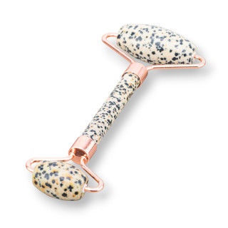 Roller Massager of Natural Semi-precious Stones and Rose Gold Brass Eggshell Jasper