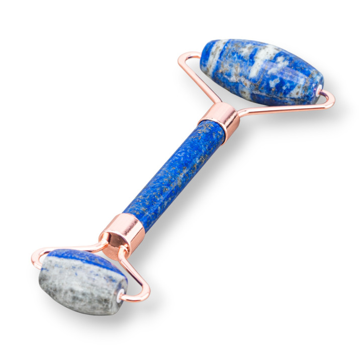 Rollenmassagegerät aus natürlichen Halbedelsteinen und roségoldenem Lapislazuli-Messing