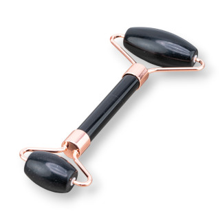 Roller Massager κατασκευασμένο από φυσικές ημιπολύτιμες πέτρες και ορείχαλκο ροζ χρυσό Onyx