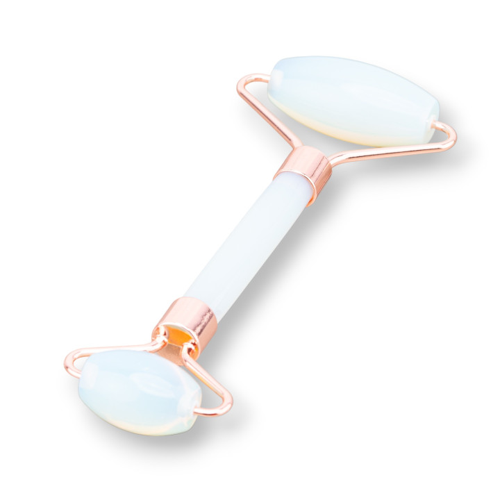 Roller Massager of Natural Semi-precious Stones and Rose Gold Brass Opal Synt