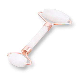 Masseur à rouleaux composé de pierres semi-précieuses naturelles et de quartz rose en laiton doré