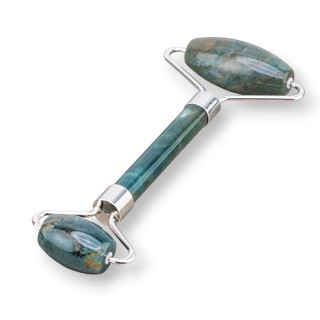 Roller Massager Made of Natural Semi-precious Stones and Indian Agate Rhodium-plated Brass