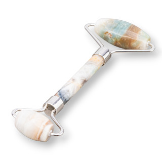 Roller Massager Made of Natural Semi-precious Stones and Amazonite Rhodium-plated Brass