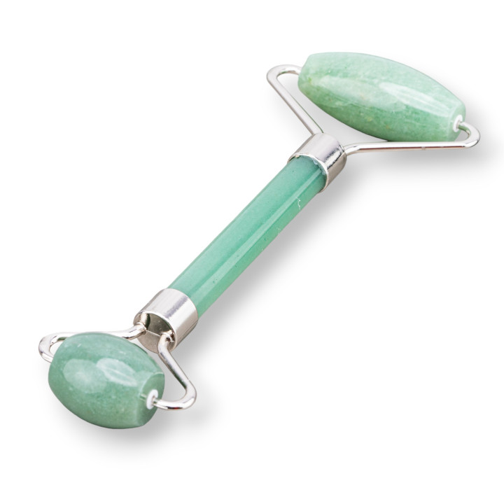 Aventurine Natural Hard Stone and Rhodium Plated Brass Roller Massager