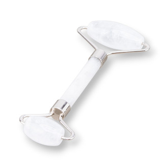 Roller massager made of natural hard stones and rhodium-plated brass and rock crystal