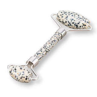 Roller Massager of Natural Semi-precious Stones and Rhodium-plated Brass Eggshell Jasper