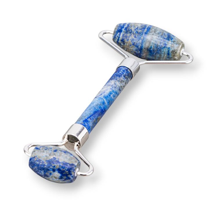 Roller Massager Made of Natural Semi-precious Stones and Lapis Lazuli Rhodium-plated Brass
