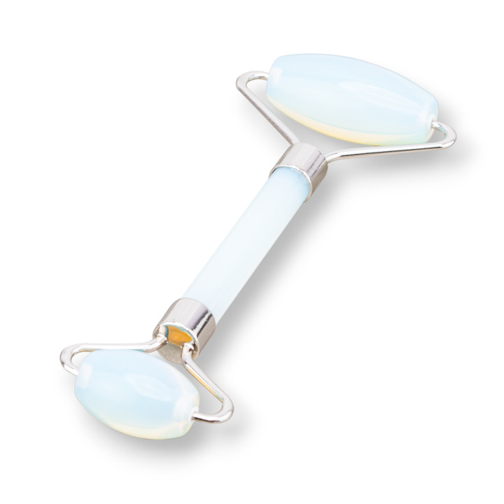 Roller Massager of Natural Semi-precious Stones and Rhodium-plated Brass Opal Synt