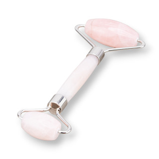 Masseur à rouleaux en pierres semi-précieuses naturelles et laiton rhodié or rose