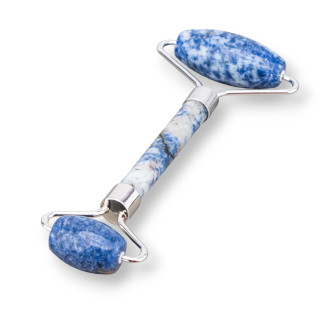 Masseur à rouleaux en pierres semi-précieuses naturelles et laiton plaqué rhodium sodalite