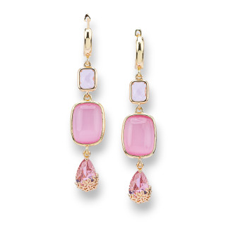 Bronze Stud Earrings With Zircons And Cat's Eye 14x65mm Pink