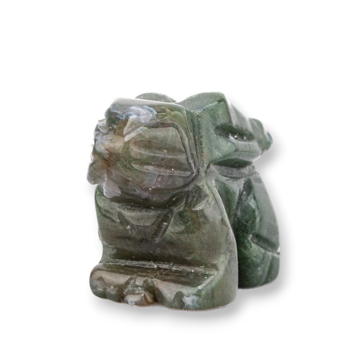 Semiprecious Stone Statue Ornament 1.5inch 3.5cm Moss Agate Rabbit