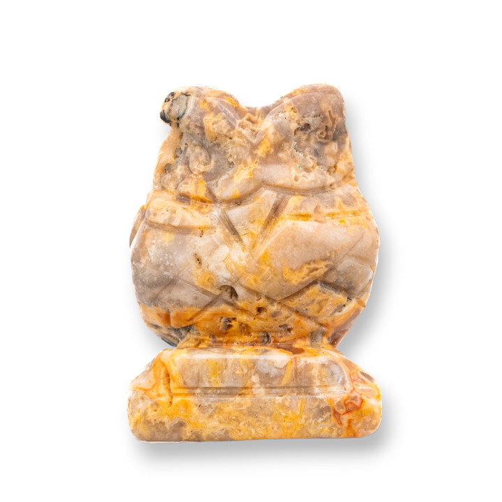 Ornament Statue of Semiprecious Stones 1.5inch 3.5cm Jasper Owl Picasso Yellow