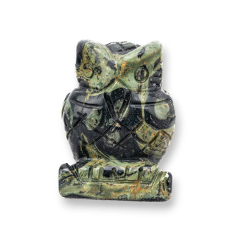 Statue ornementale en pierres semi-précieuses, 1.5 pouces, 2.5cm, hibou en jaspe vert foncé