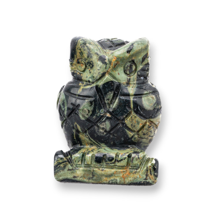 Adorno de estatua de piedra semipreciosa, búho de jaspe verde oscuro de 1,5 pulgadas y 2,5 cm