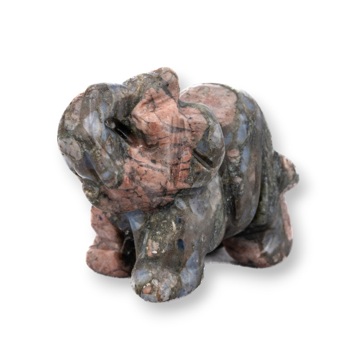 Statue d'ornement en pierres semi-précieuses, éléphant en Rhodonite noire, 1.5 pouces, 2.5cm