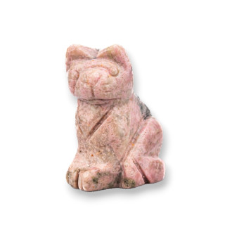 Statue en pierre semi-précieuse, ornement, 1.5 pouces, 2.5cm, chat en Rhodonite