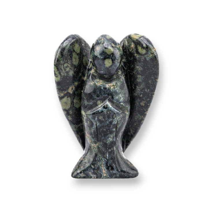 Gemstone Statue Ornament 2inch 5cm Dark Green Jasper Angels