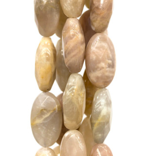 Rosa Mondstein, oval, flach, facettiert, 15 x 25 mm, rau