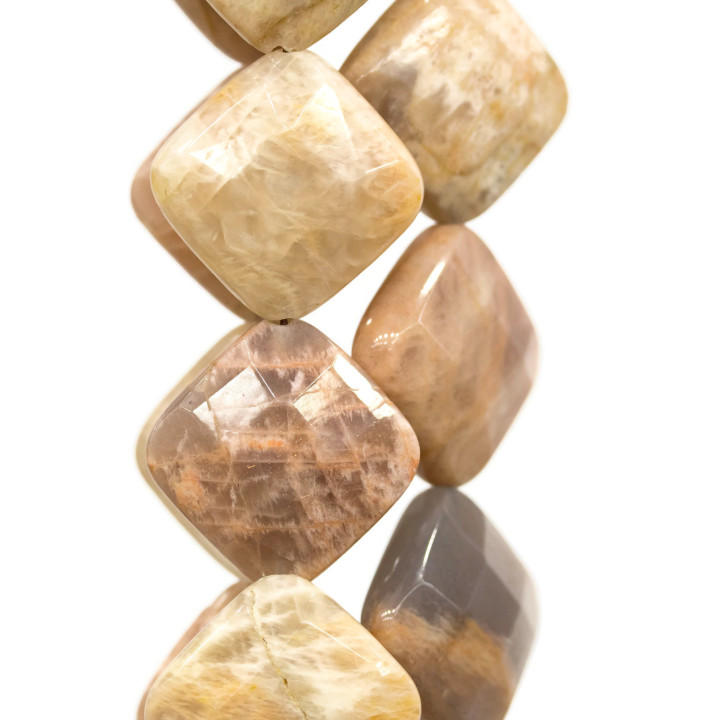 Rombo Plano Facetado Piedra Luna Rosa 20mm Áspero