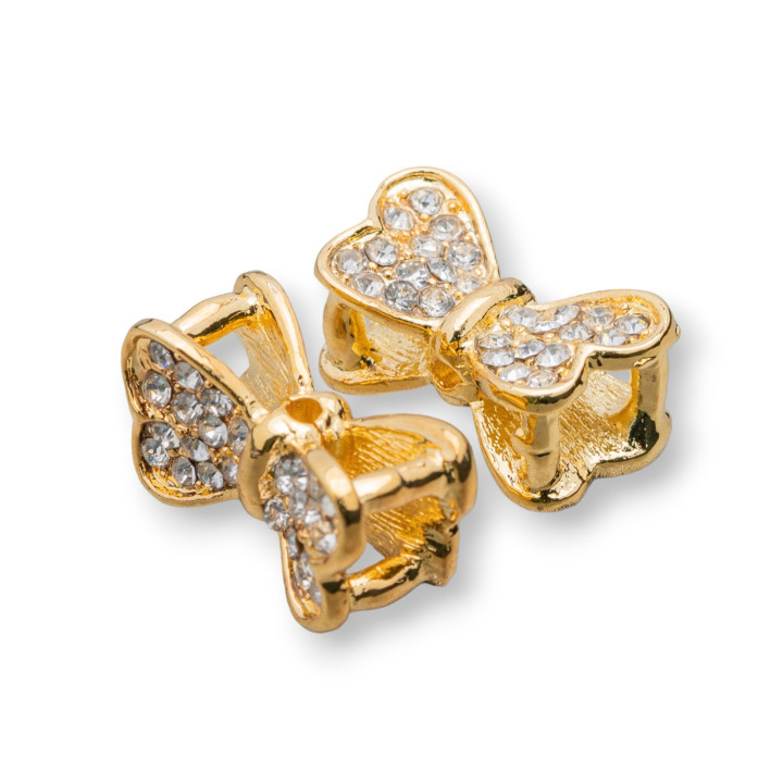 Componente Arco espaciador de latón con diamantes de imitación 17x30 mm 4 piezas Dorado