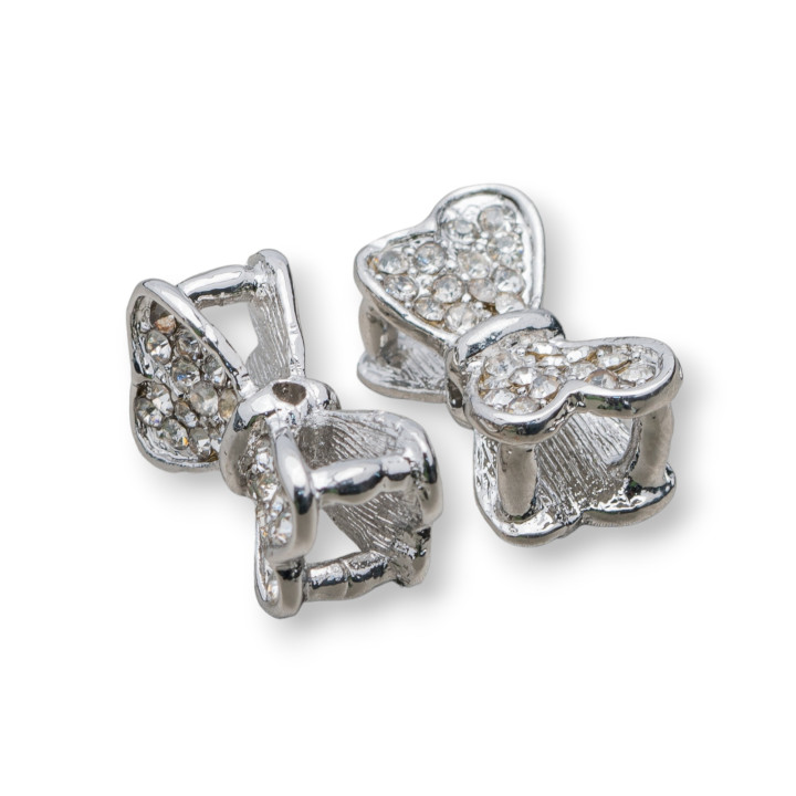 Brass Spacer Component Bow With Rhinestones 17x30mm 4τμχ Ρόδιο