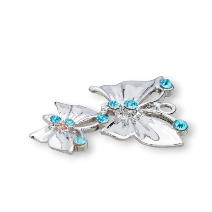 Distanziatore Di Ottone Con Strass Farfalla 24x35mm 22pz Celeste