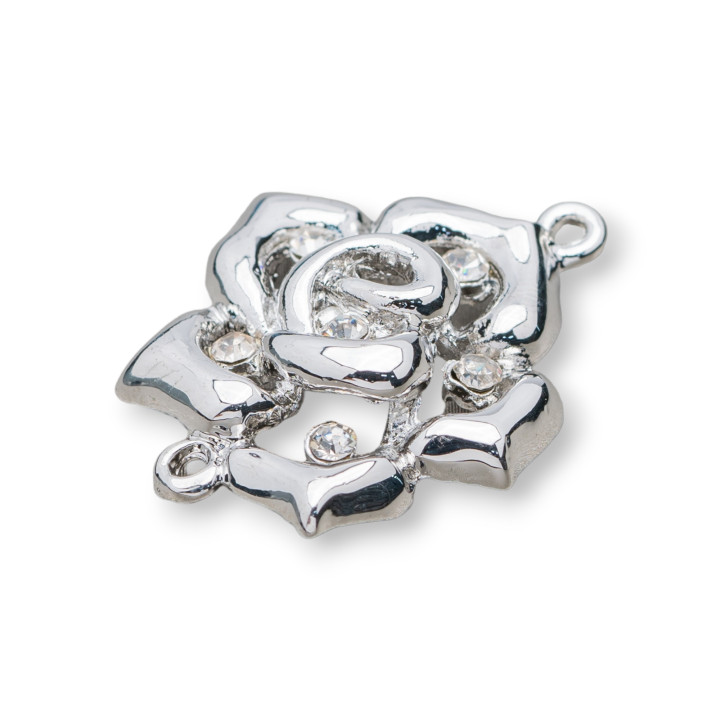 Distanziatore Di Ottone Con Strass Fiore 25x30mm 22pz Bianco