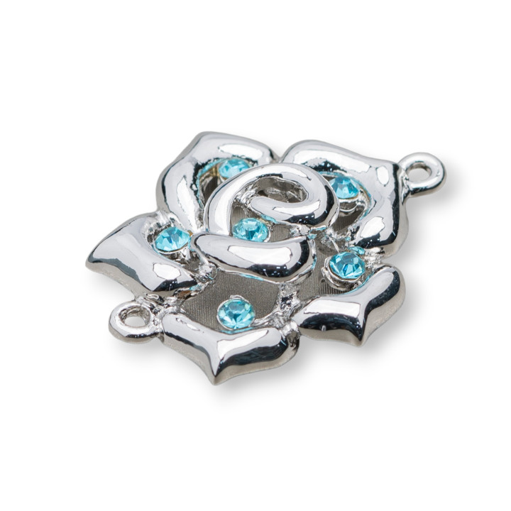 Distanziatore Di Ottone Con Strass Fiore 25x30mm 22pz Celeste