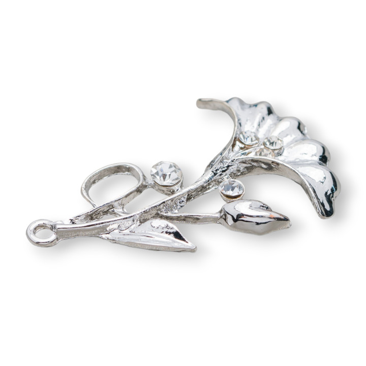 Intercalaire Laiton Avec Fleur Strass 25x40mm 25pcs Blanc