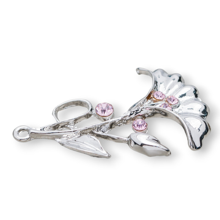 Ορειχάλκινο Spacer With Flower Rhinestones 25x40mm 25τμχ Ροζ