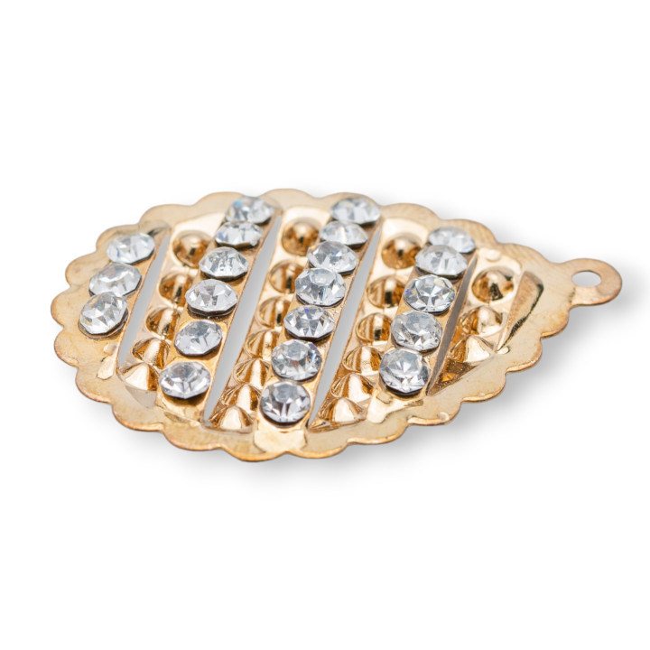 Messinggewebe mit Strasstropfen 30x40mm 16pz Golden Light