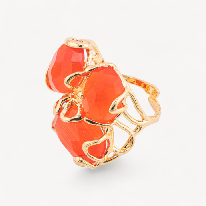 Bronzering mit Katzenauge 32x36mm Größenverstellbar Golden MOD55 Orange