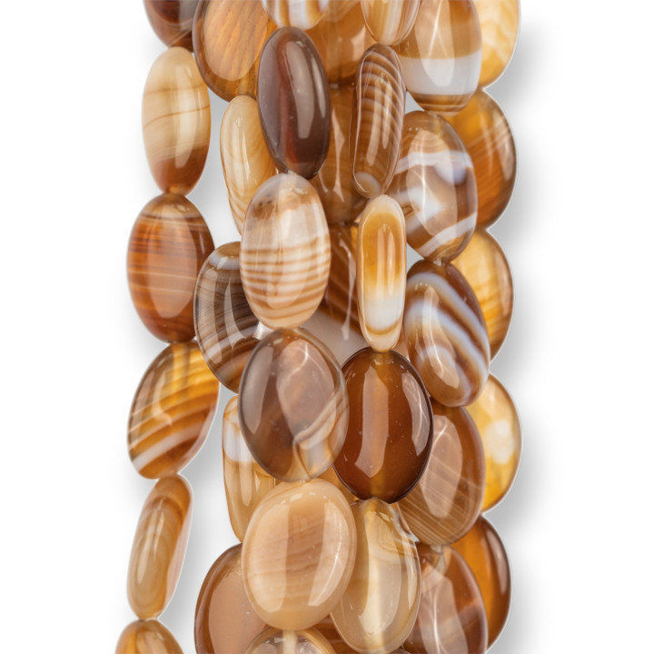 Flacher ovaler gestreifter brauner Achat 10x16mm