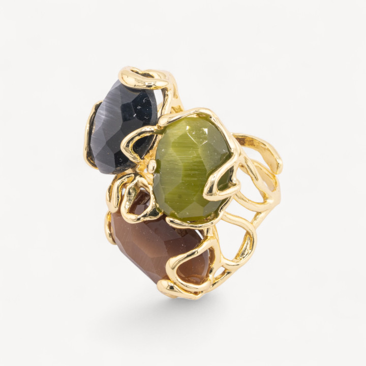 Bronze Cat Eye Ring 32x36mm Größenverstellbar Golden MOD84 RANDOM DARK MIX